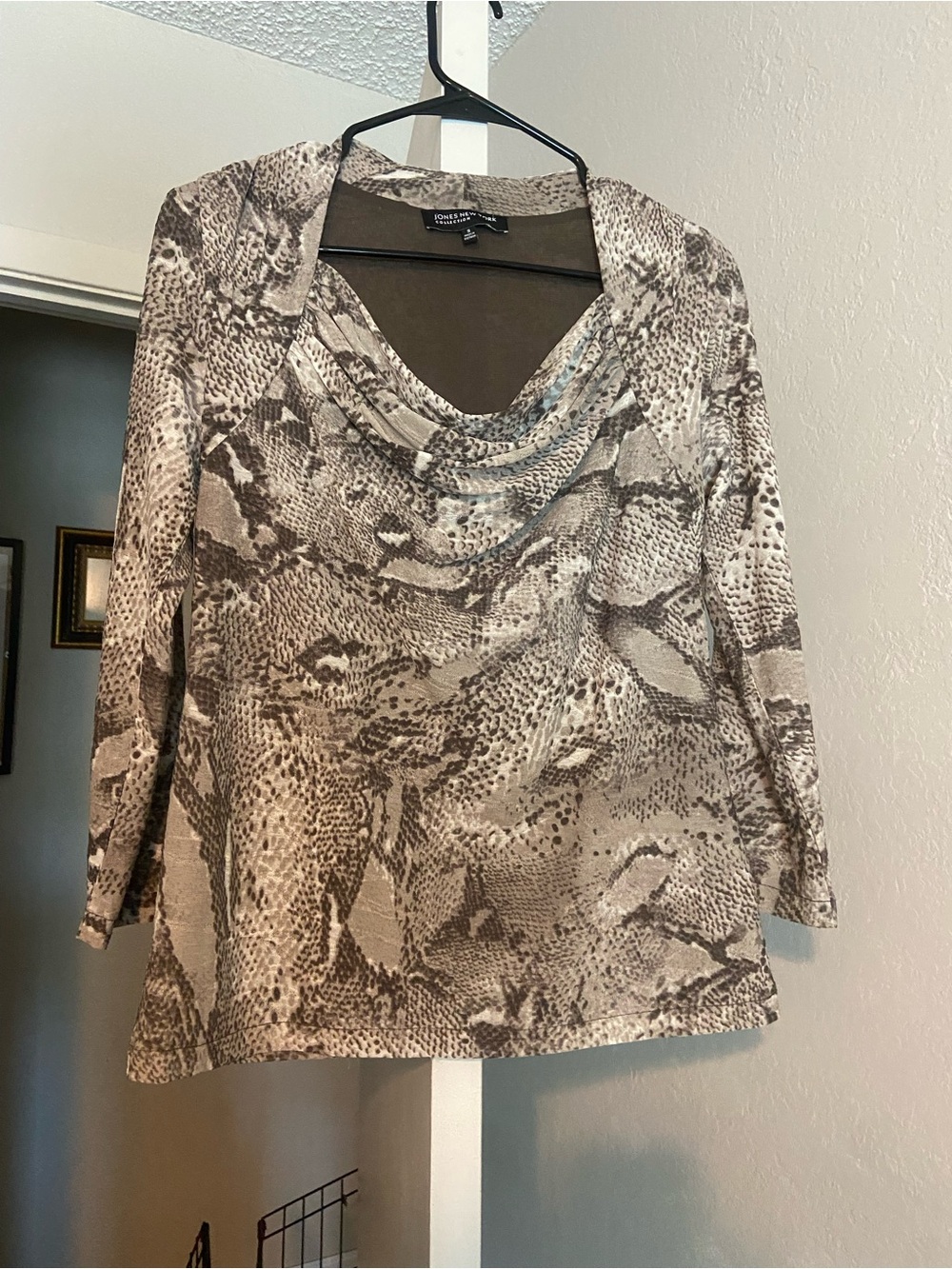 Jones New York Brown and Neutral Snake-Print Top